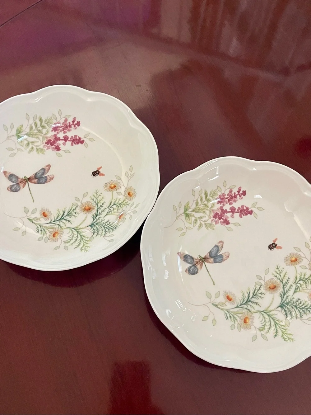 New Lenox Butterfly Meadow Herbs 8.75” Soup Pasta Bowls 2 pieces Bee Dragonfly